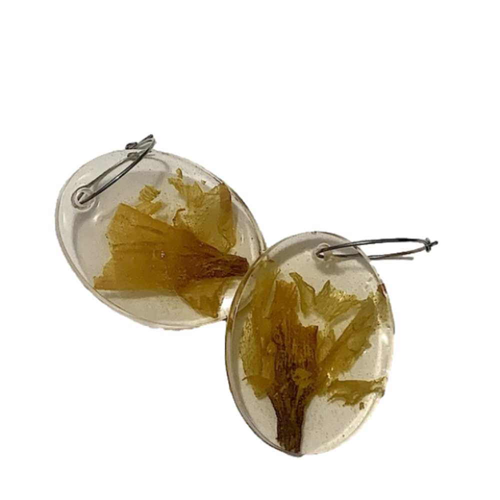 flower hoop earrings stainless steel handmade daffodil dangle hoop earring